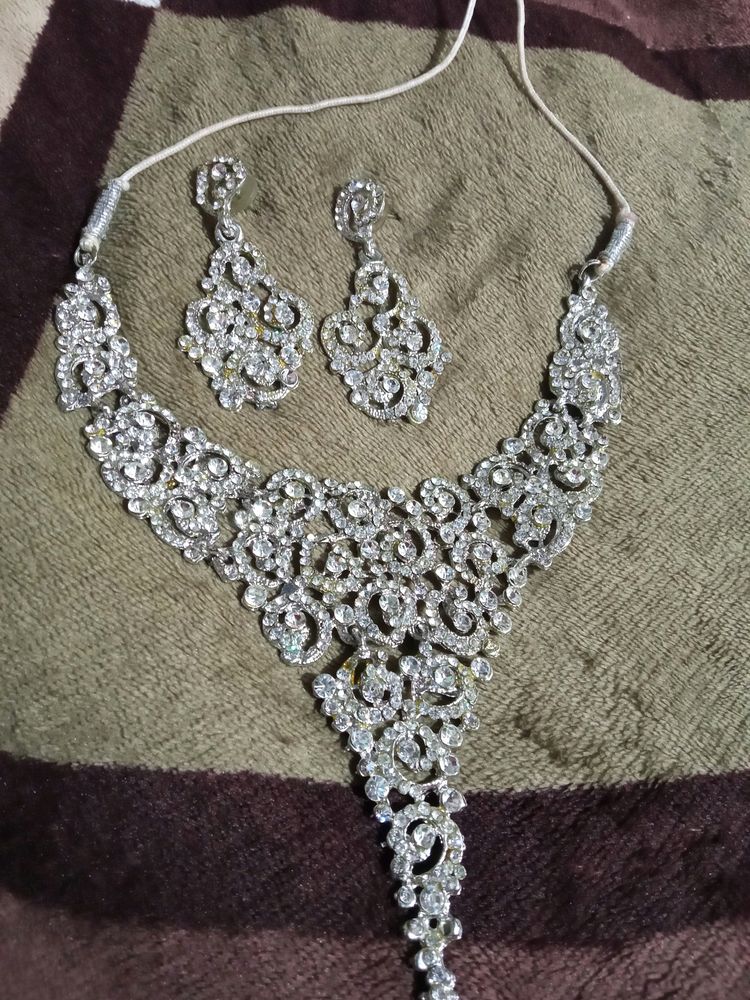 Silver Diamond PartyWear Necklace Set