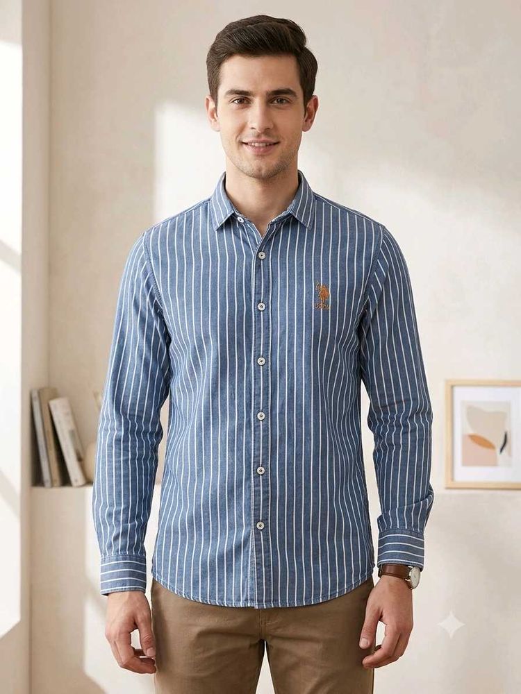 Men's Blue Striped Casual Shirt