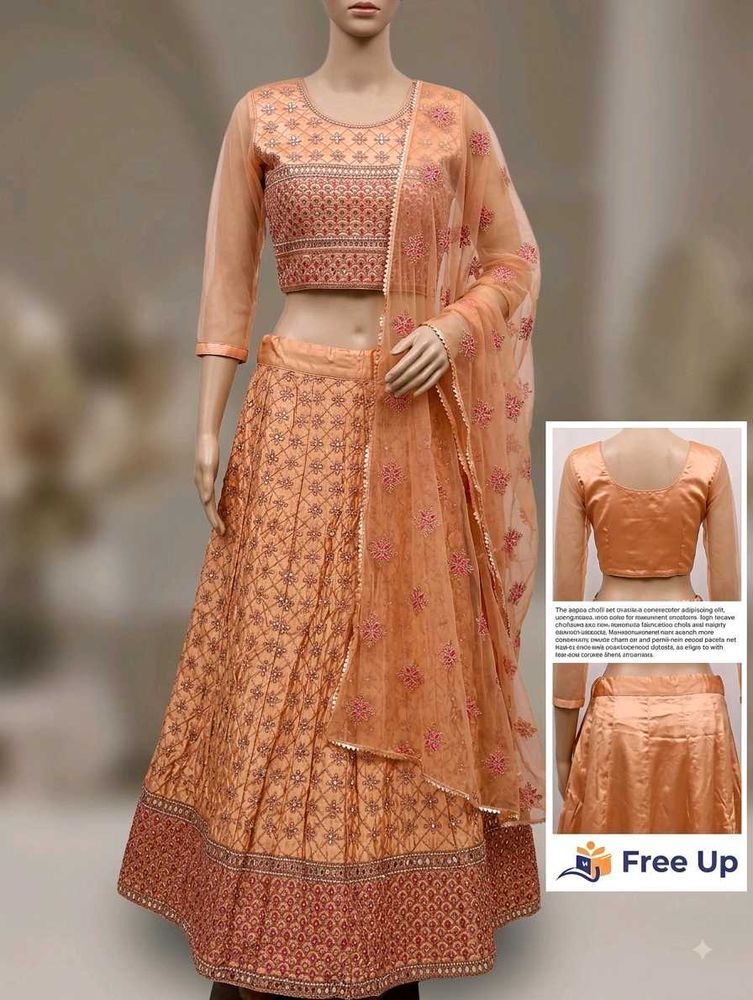 Peachy Embroidered Lehenga Choli Set
