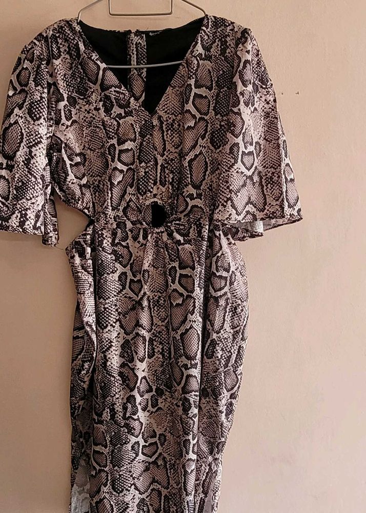 Snake Print Cut-Out Midi Dress