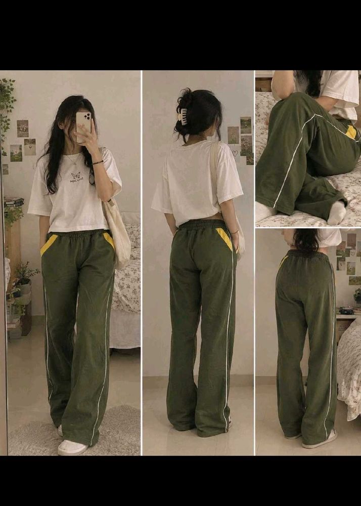 Y2K Grunge Green Flare Track Pants