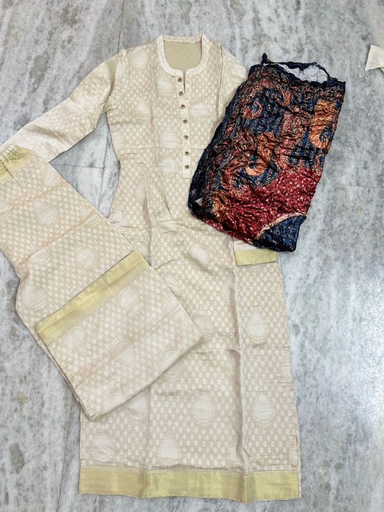 Elegant Cream Kurta Set with Dupatta