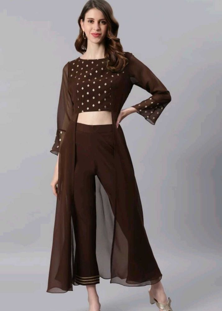 Stylish Brown Kurta Set with Shrug