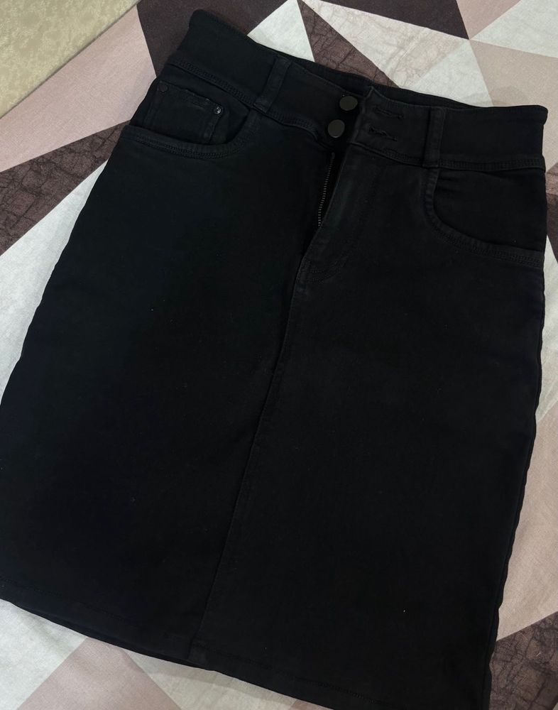 Classic Black Denim Skirt