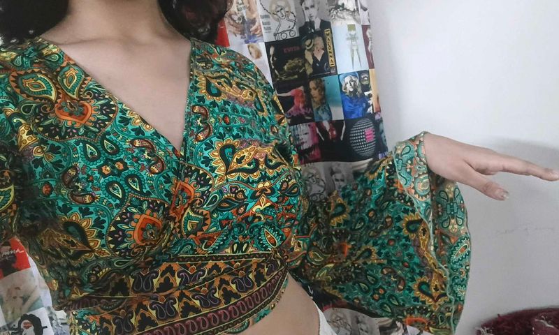Boho Paisley Print Wrap Crop Top