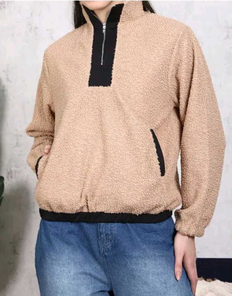 Shein Cozy Teddy Half-Zip Pullover