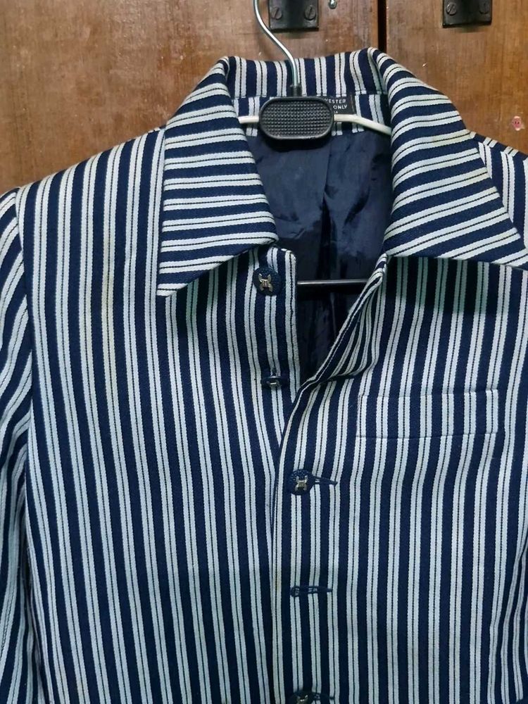 Striped Navy Blue Button-Up Blouse