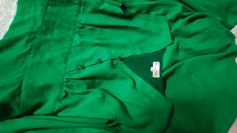 Green V-Neck Midi Dress