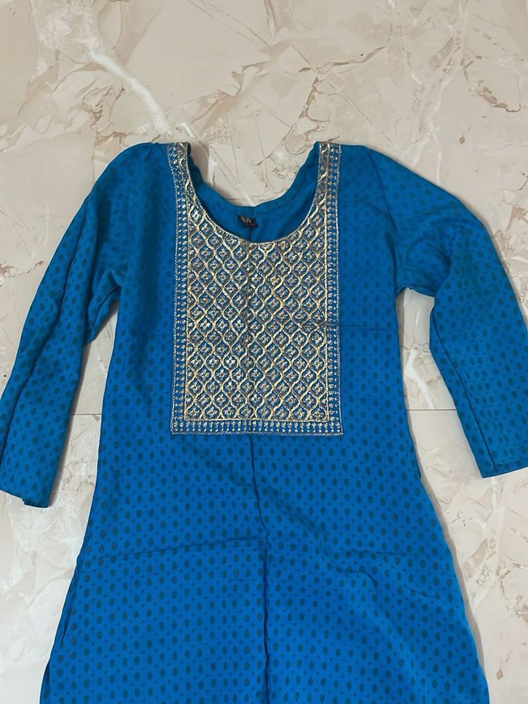 Blue Kurta with Golden Embellishment