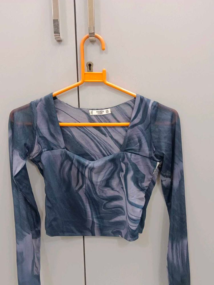 Sheer Marble Print Long Sleeve Top