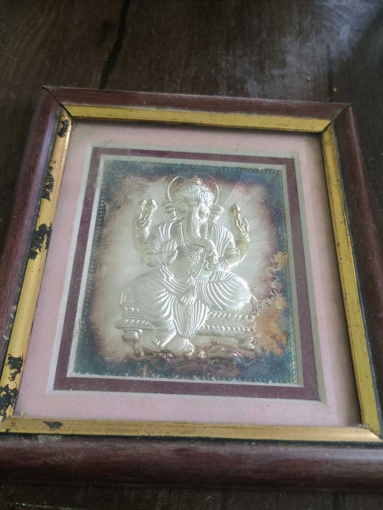 Framed Ganesha Silver Embossed Art