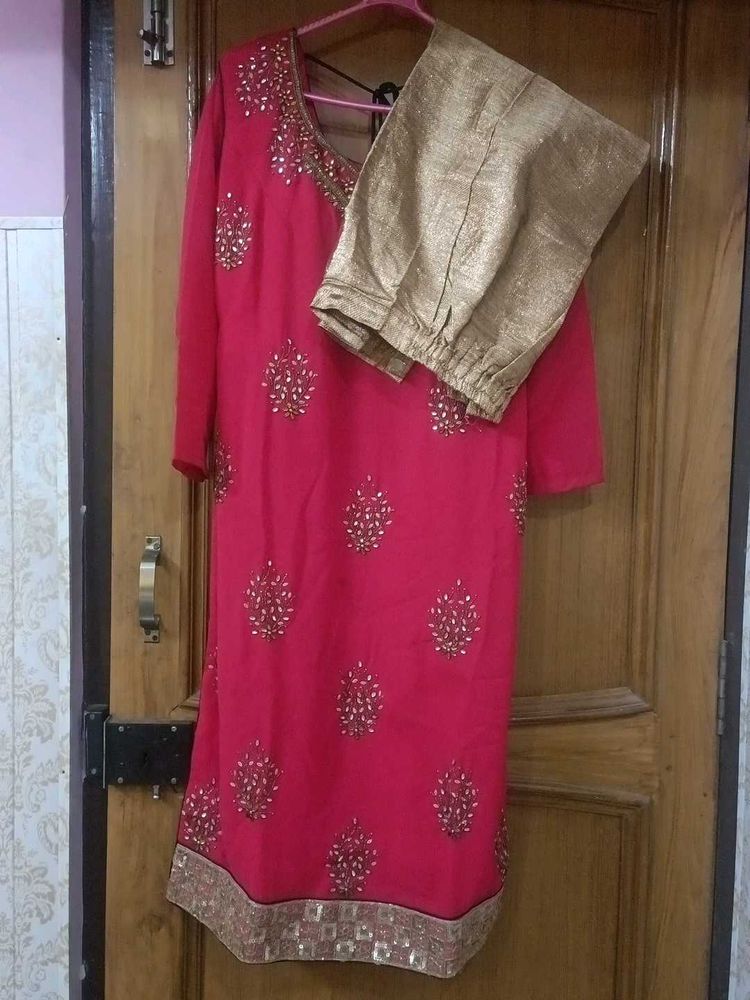 Designer Pink Kurta Set with Golden Pants