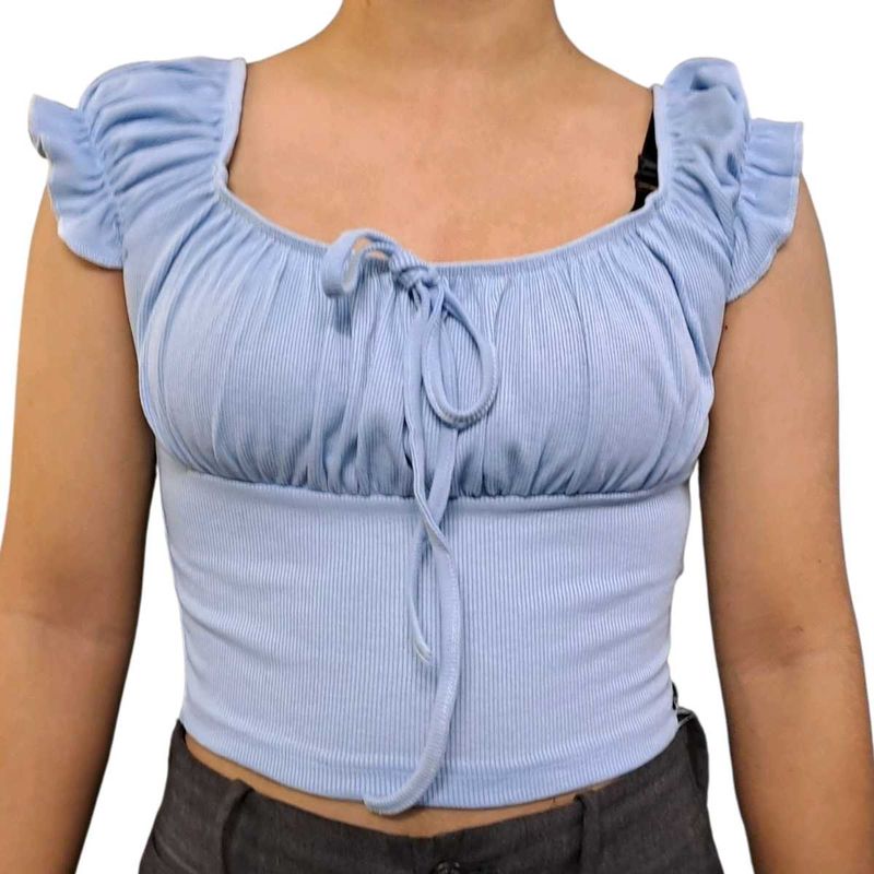Shein Light Blue Tie-Front Ruched Top