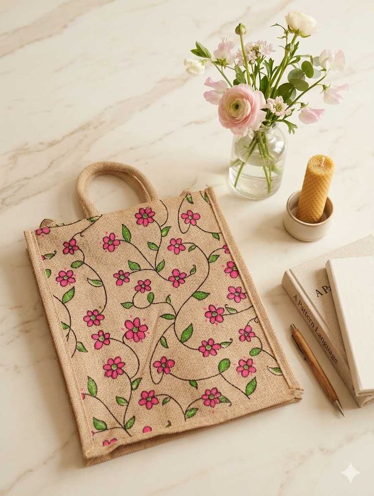 Floral Jute Tote Bag