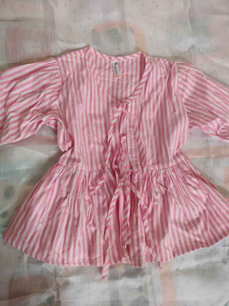Pink Striped Peplum Top