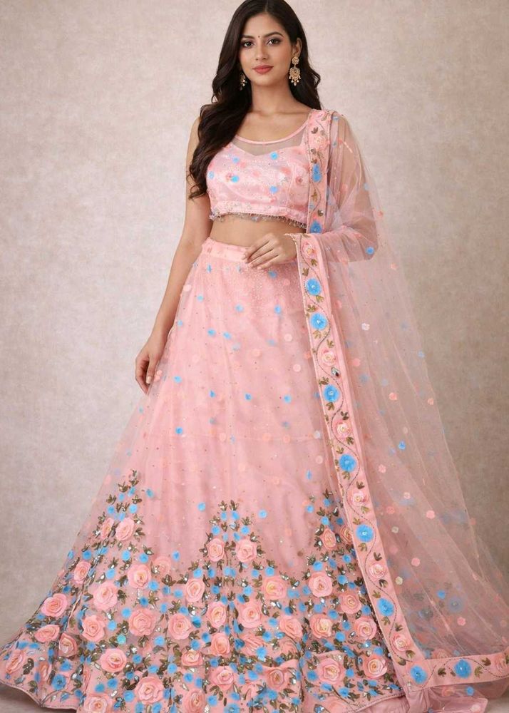 Stunning Peach Floral Lehenga Choli