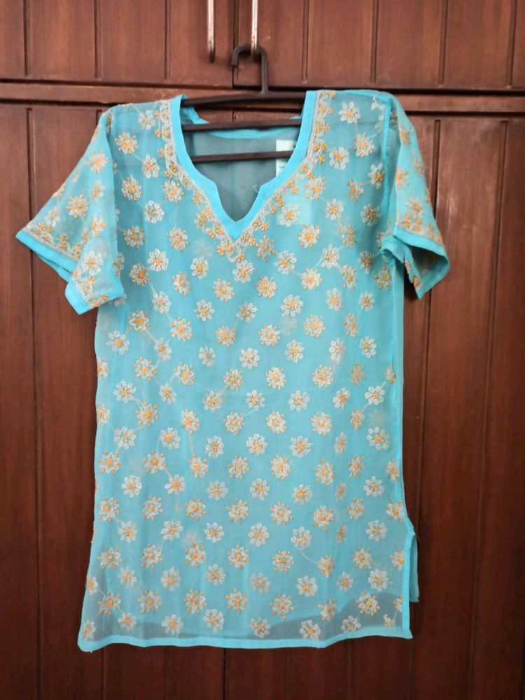 Blue Embroidered Kurta