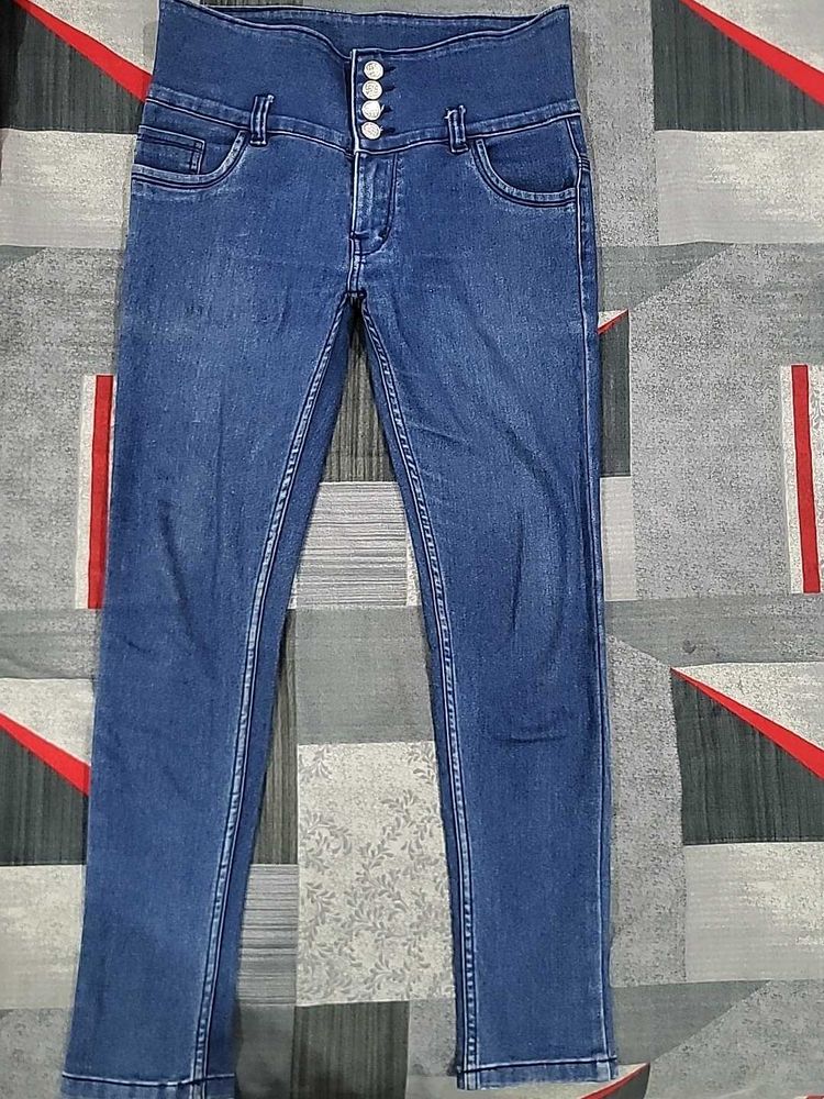 High-Waisted Blue Denim Jeans