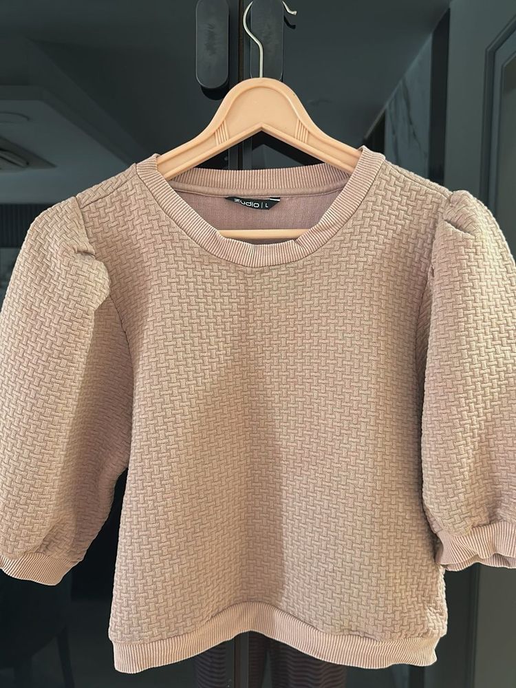Round Neck Puff Sleeve Sweatshirt Top, Bust- 34/36