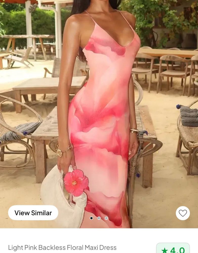 Light Pink Backless Floral Maxi Dress