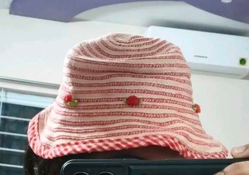 Red &amp; White Striped Bucket Hat with Flower Accents