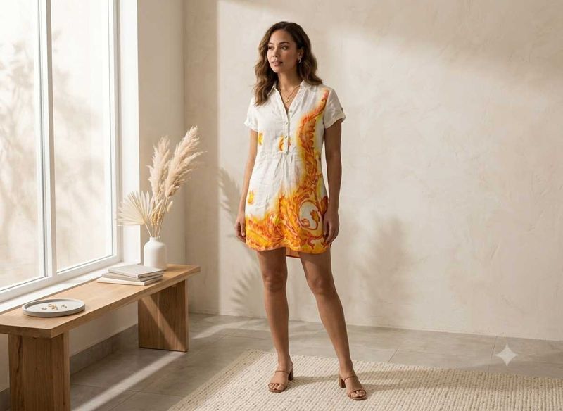 🔥 Make a offer Sunset Flame Linen Shirt Dress 🔥