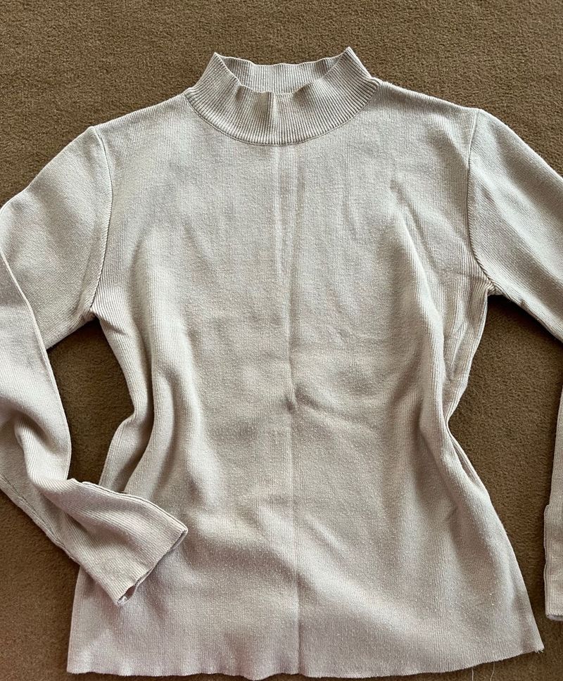 Beige Mock Neck Knit Top