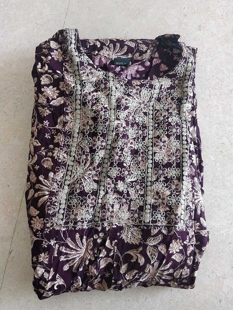 Embroidered Purple Floral Kurta