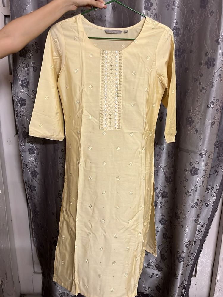 Light Yellow Embroidered Kurta