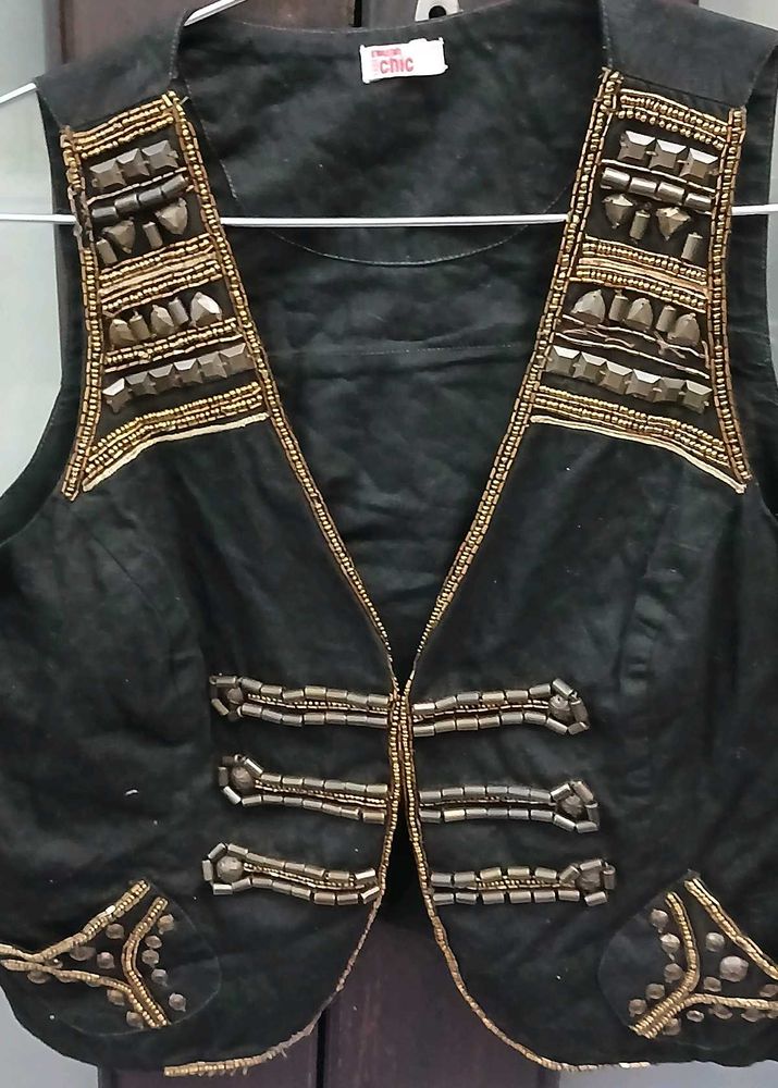 Embellished Black Vest - XL Size