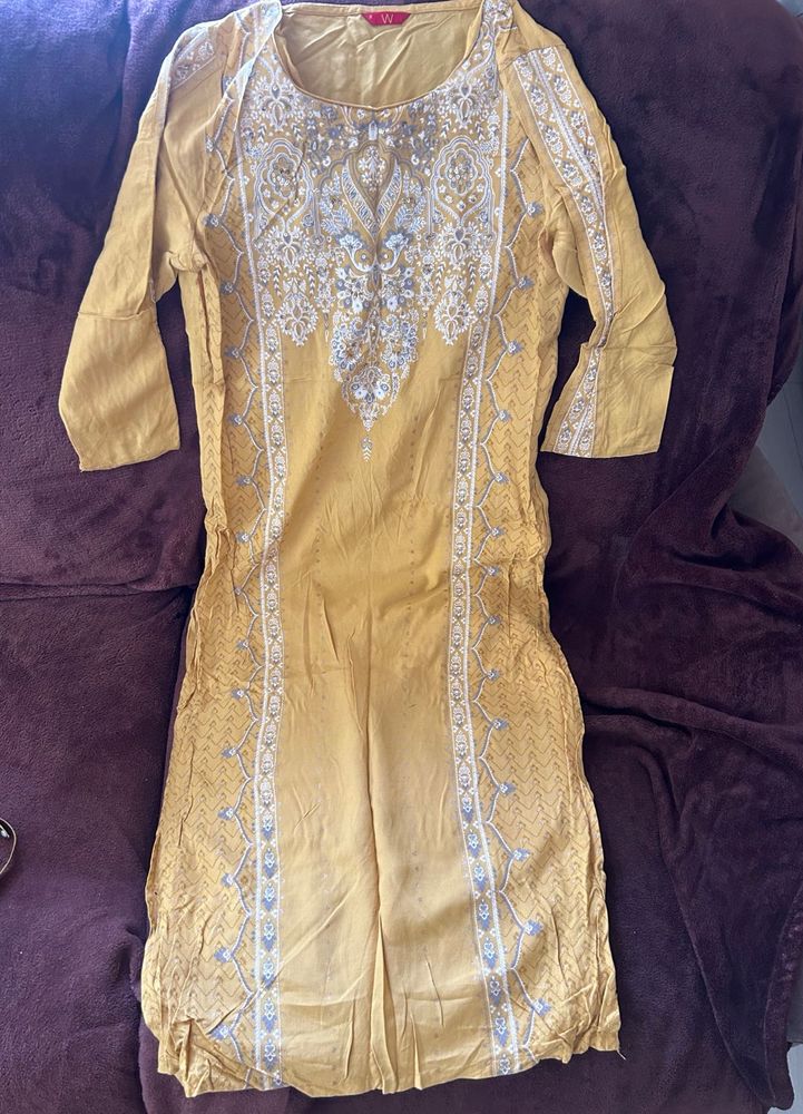 W brand Yellow Embellished Kurta