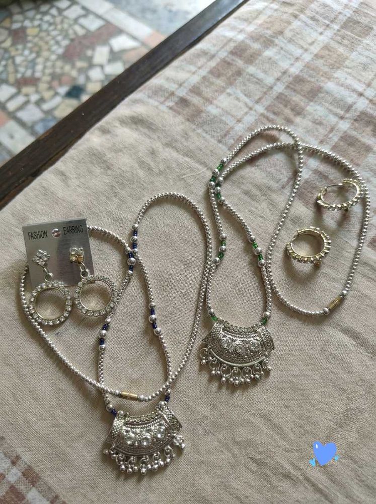 Silver Oxidized Necklace and Earring Set