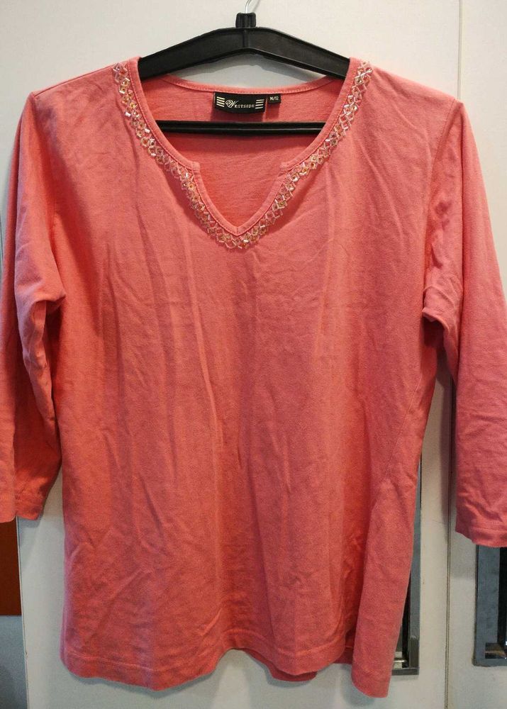 Coral Embellished Top