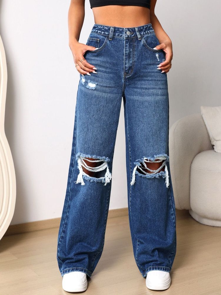 Ripped Wide Leg Jeans