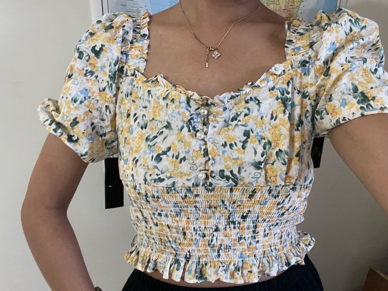 Floral Smocked Cropped Top