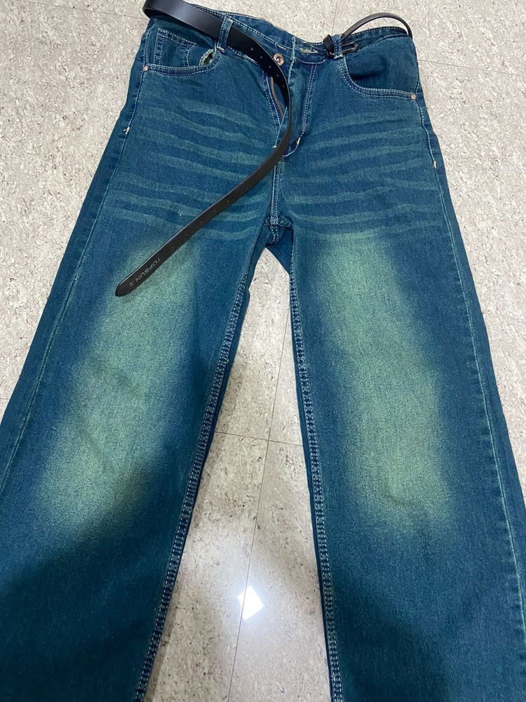 Washed Blue green Denim Jeans