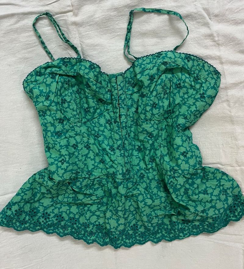 Green Floral Corset Top