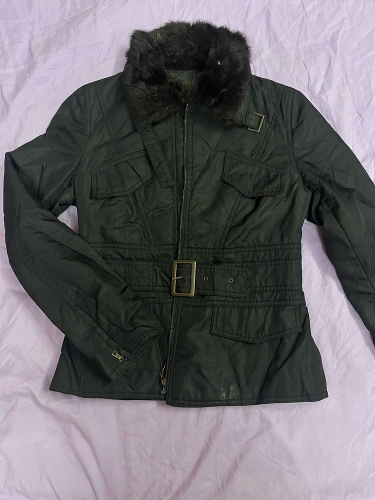 Women's Fur Collar Belted Jacket