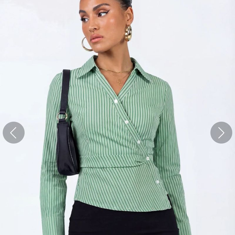 brand new Striped Green Button-Up formal Shirt gir