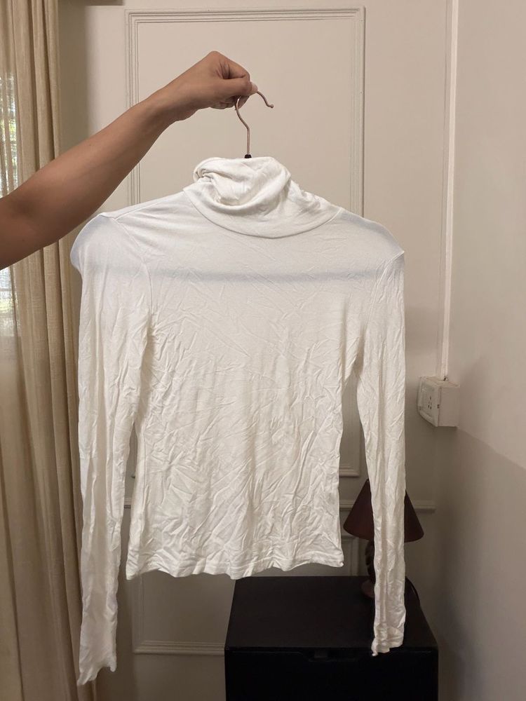 White Turtleneck Long Sleeve Top