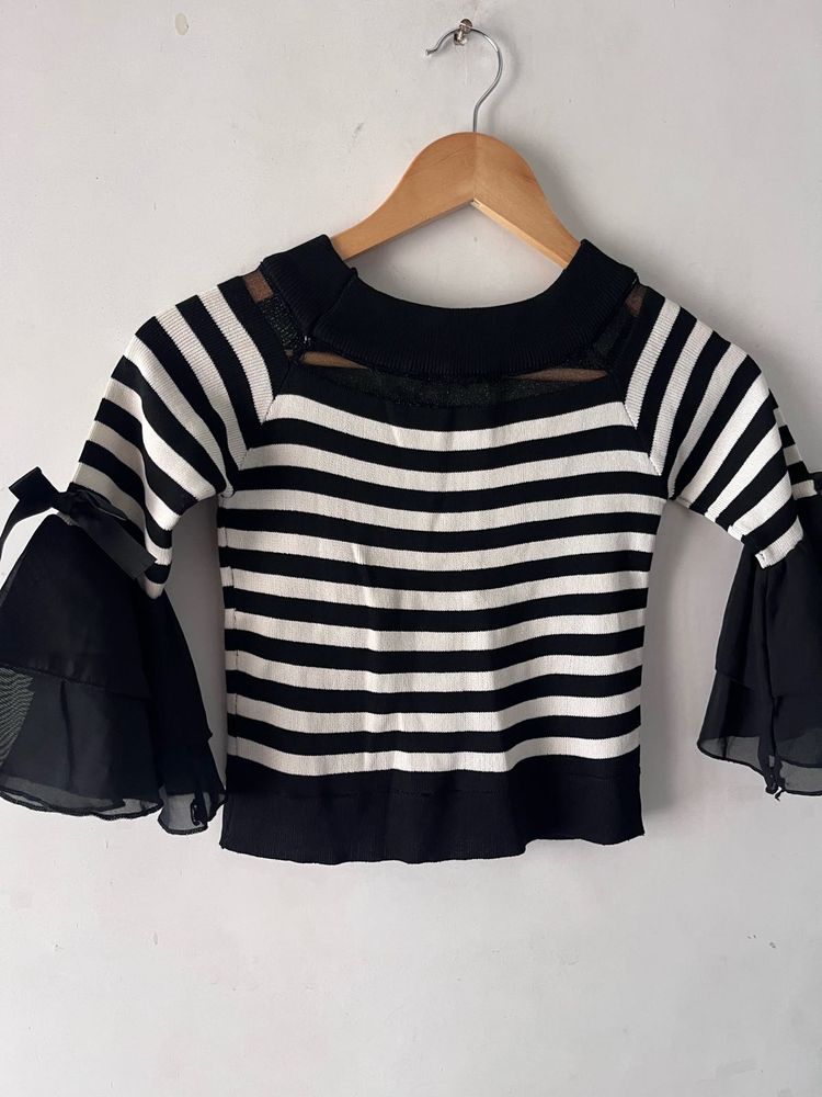Striped Bell Sleeve Crop Top
