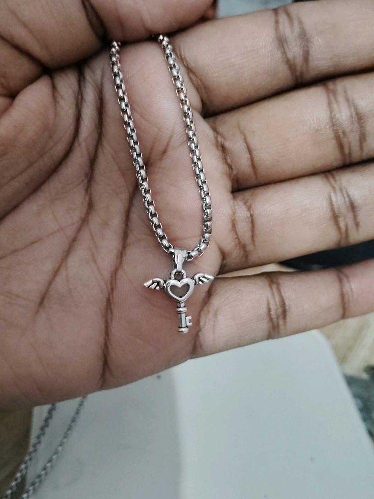 Winged Heart Key Necklace