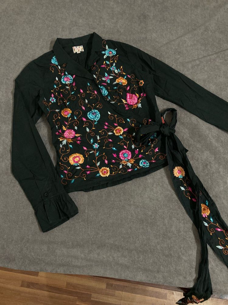 Fully Embroidered Wrap Top