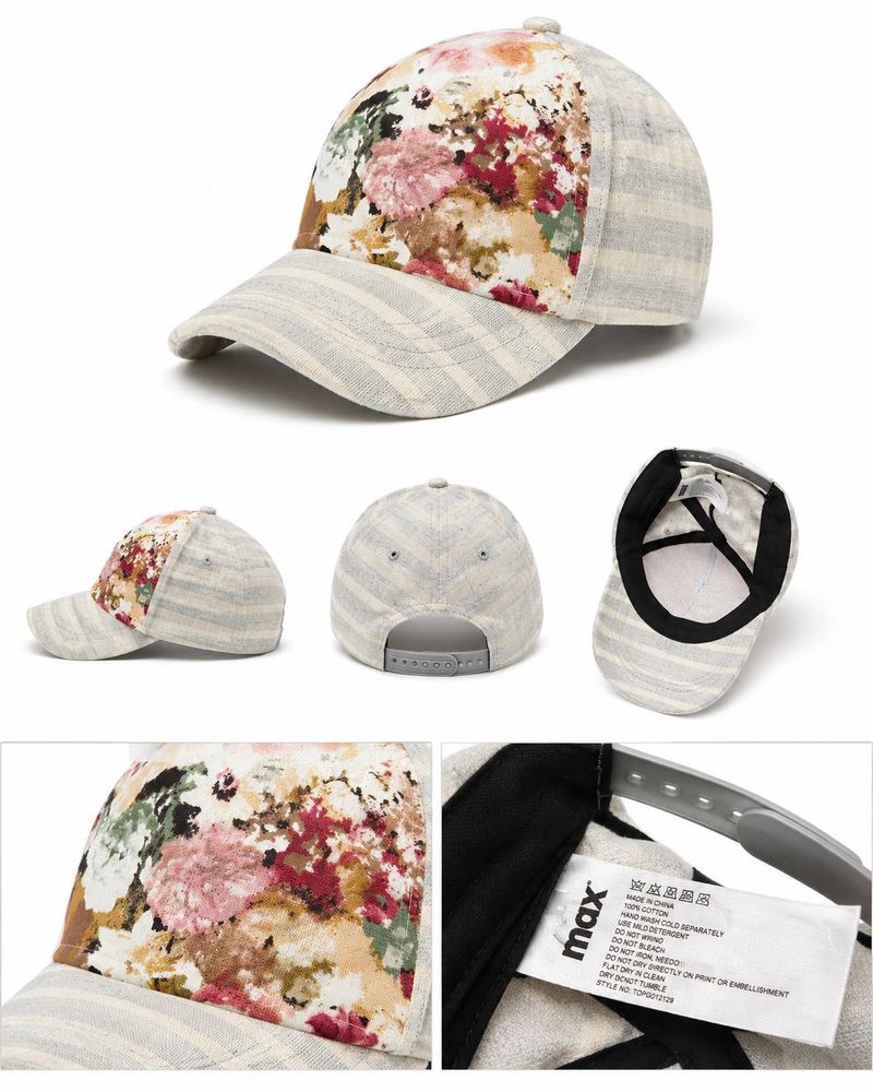 Floral &amp; Striped Baseball Cap