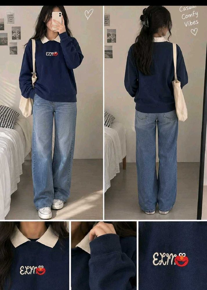 Casual Navy Blue Sweatshirt