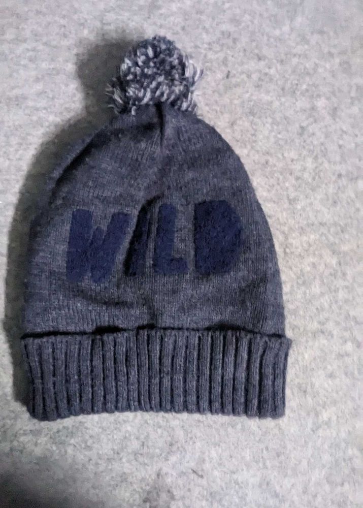 Gray Knit Beanie with "WILD" Detail