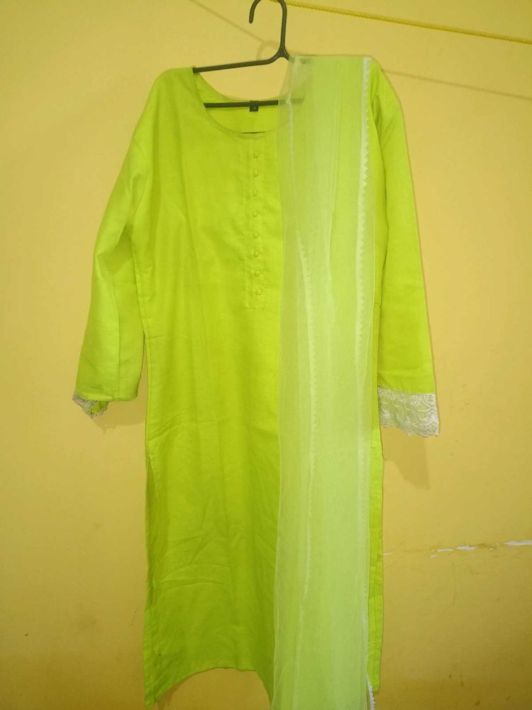 Lime Green Embroidered Kurta Set