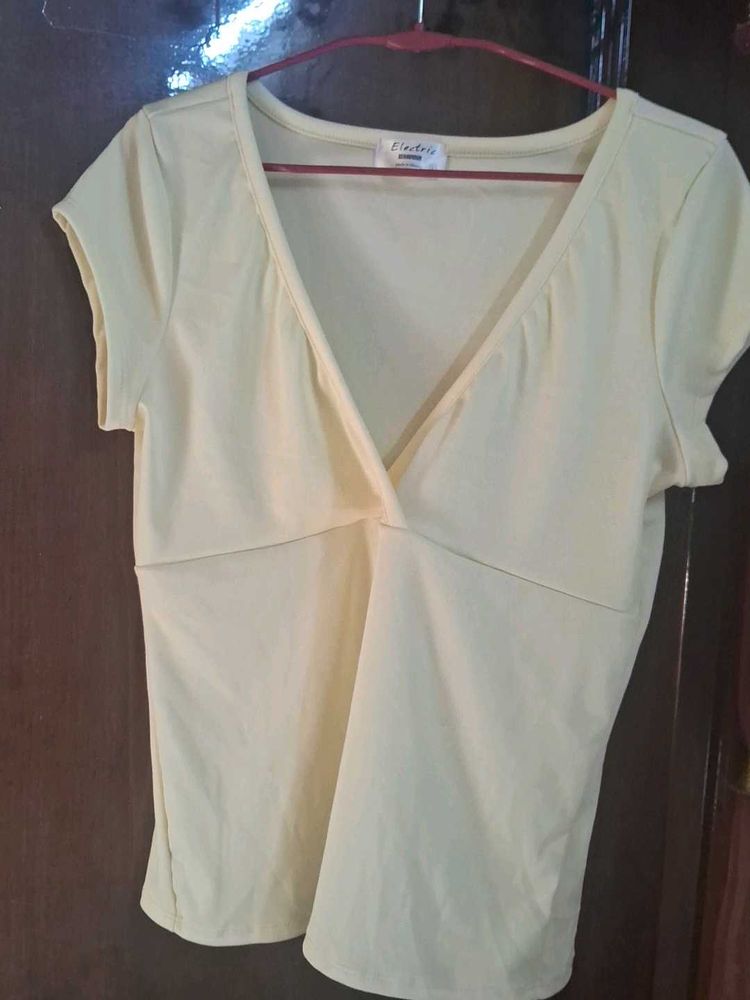 Soft Yellow V-Neck Top