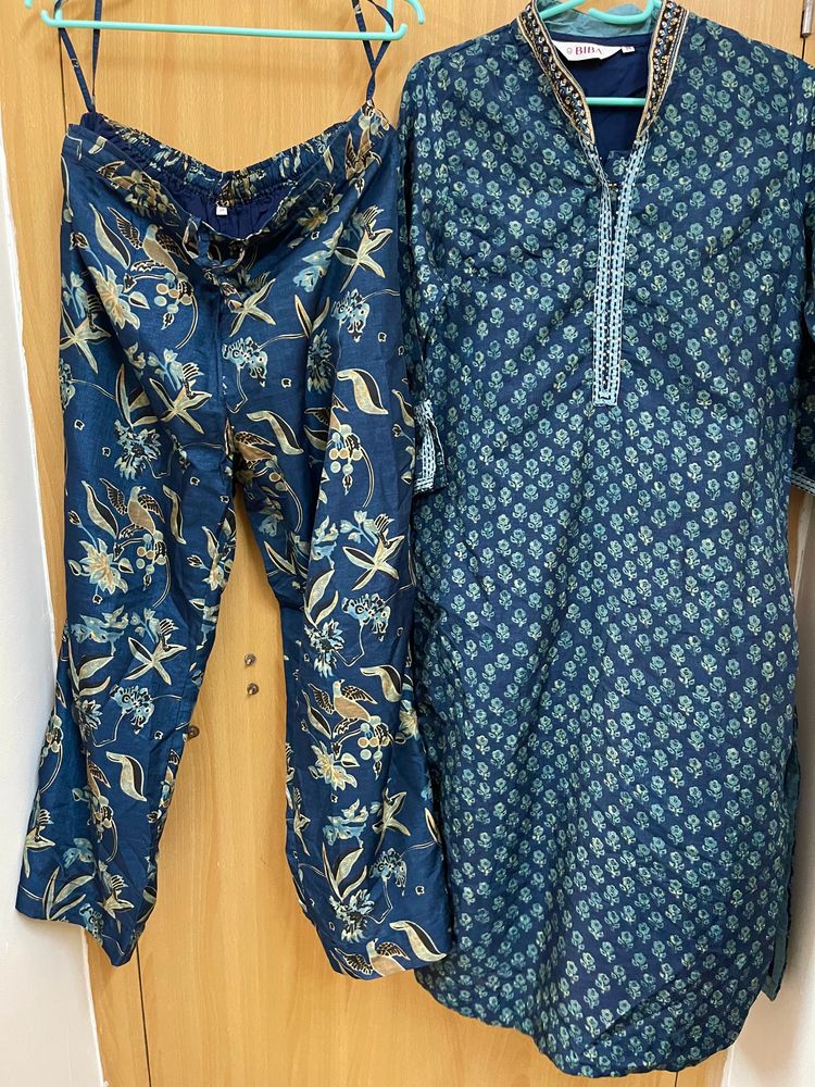 Biba Embroidered &amp; Printed Palazo Kurta Set