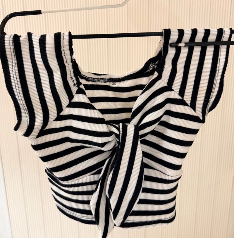 Striped Bow Front Crop Top